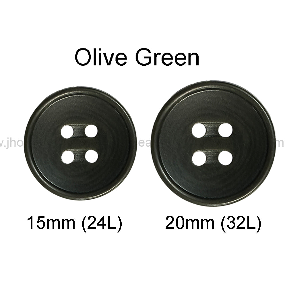 Olive Green 4-Hole Polyester Buttons with Engraved Mens Fashion Design