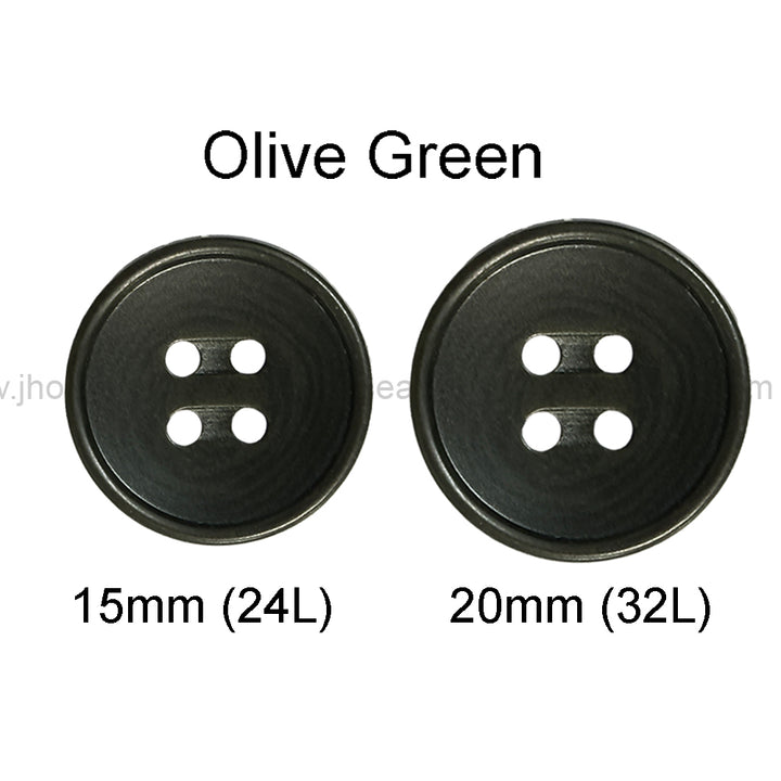 Olive Green 4-Hole Polyester Buttons with Engraved Mens Fashion Design