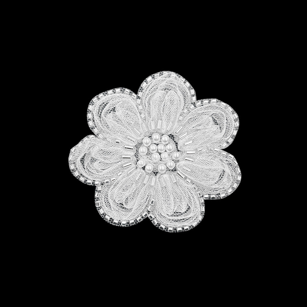 Exquisite Dyeable Mesh Beaded Flower Lace Applique for Dresses & Bridal Wear