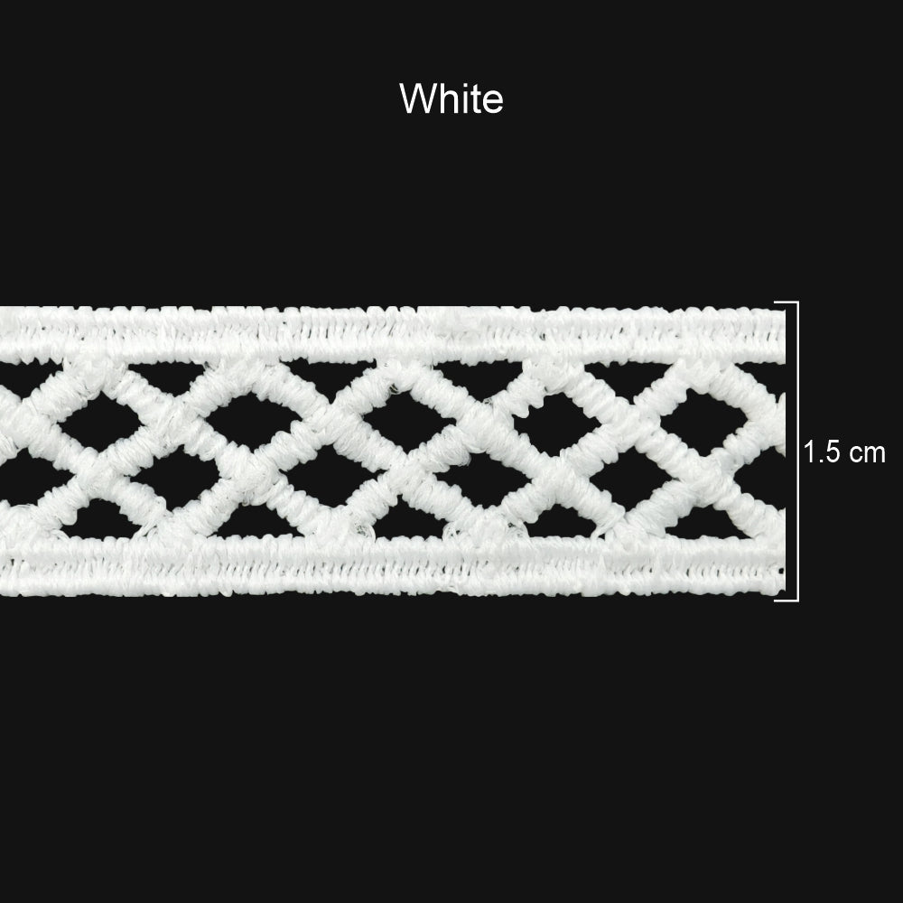 1.5cm Criss-Cross Design White Guipure Lace Trim Border