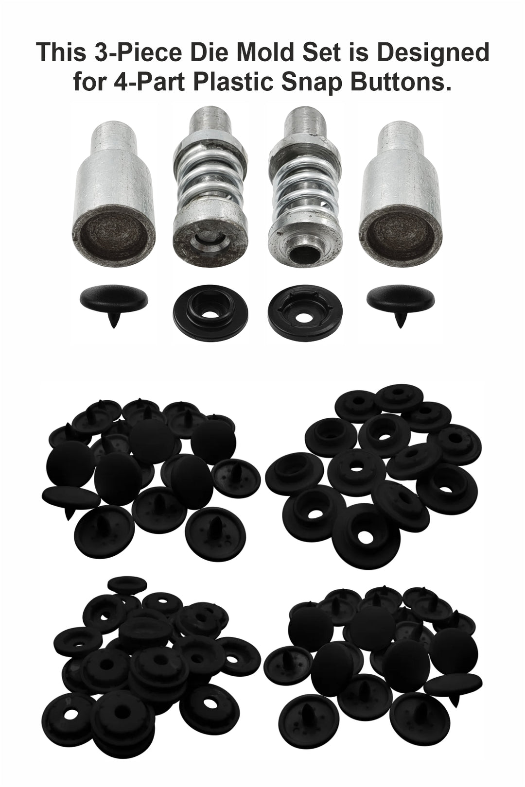 4-Part Snap Button Die Mold Set Easy Tool for Plastic Snap Button