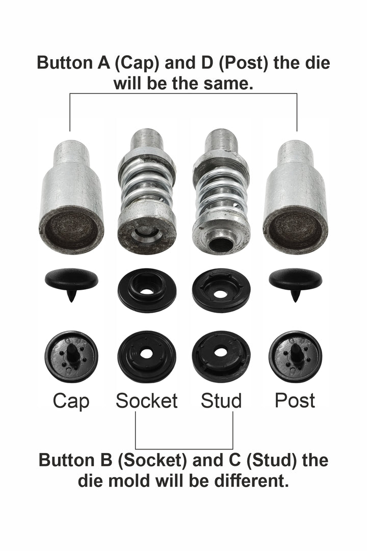 4-Part Snap Button Die Mold Set Easy Tool for Plastic Snap Button