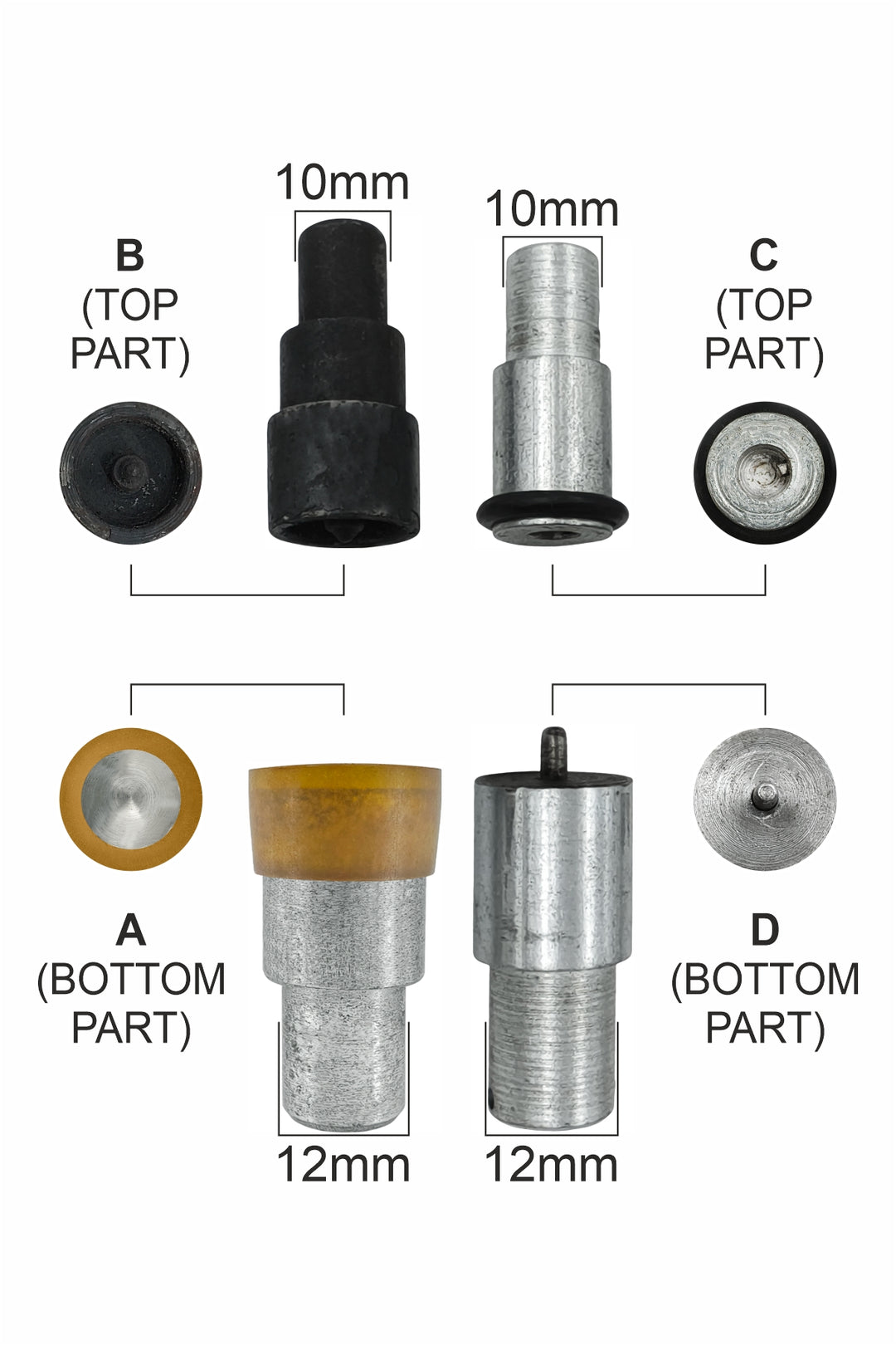 4-Part Dome Shape 12mm Snap Button Die Mold Set