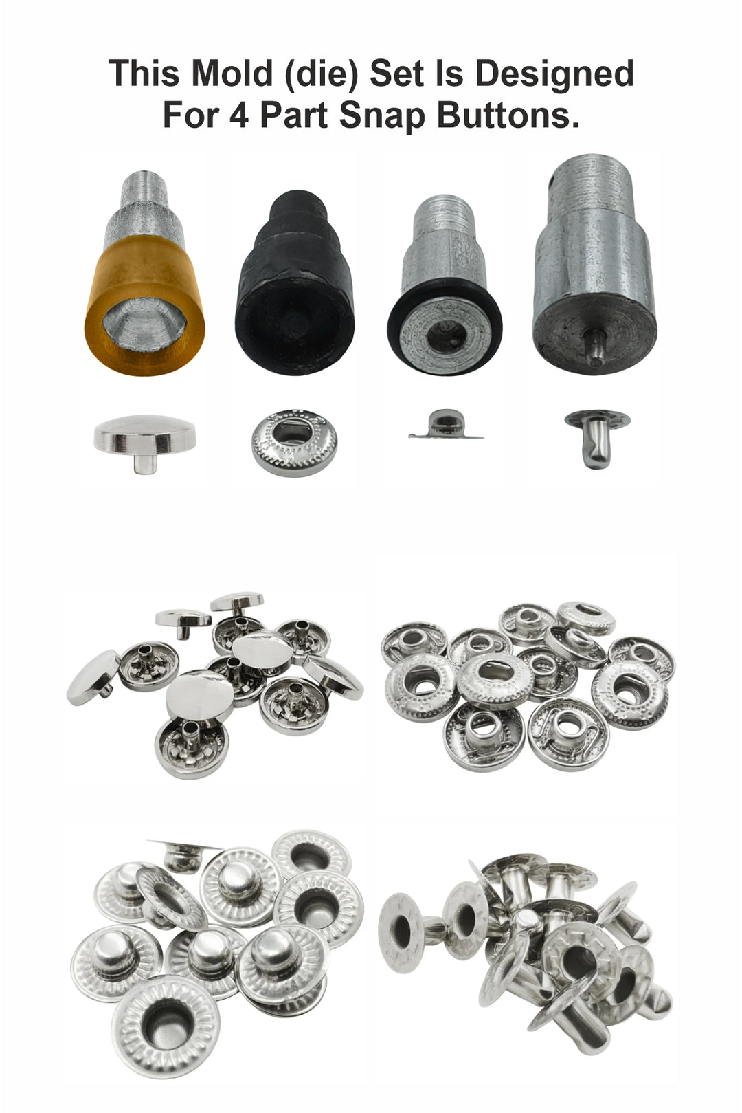 4-Part Dome Shape 12mm Snap Button Die Mold Set