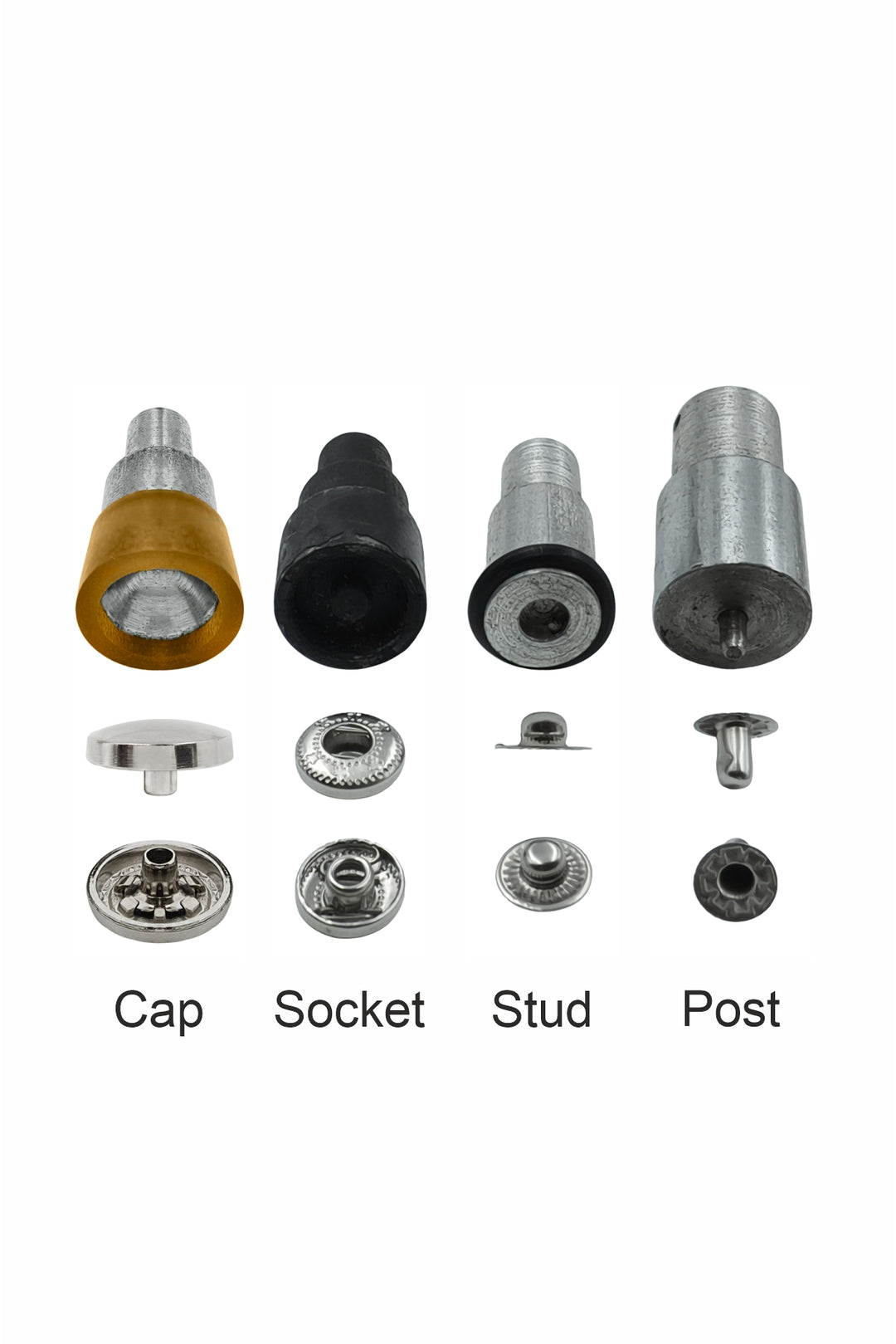4-part snap button die mold set for hand press machine.