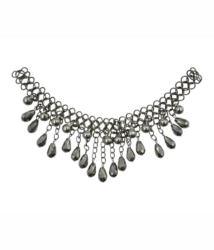 Gunmetal Statement Necklace with Teardrop Beads and Chain Design