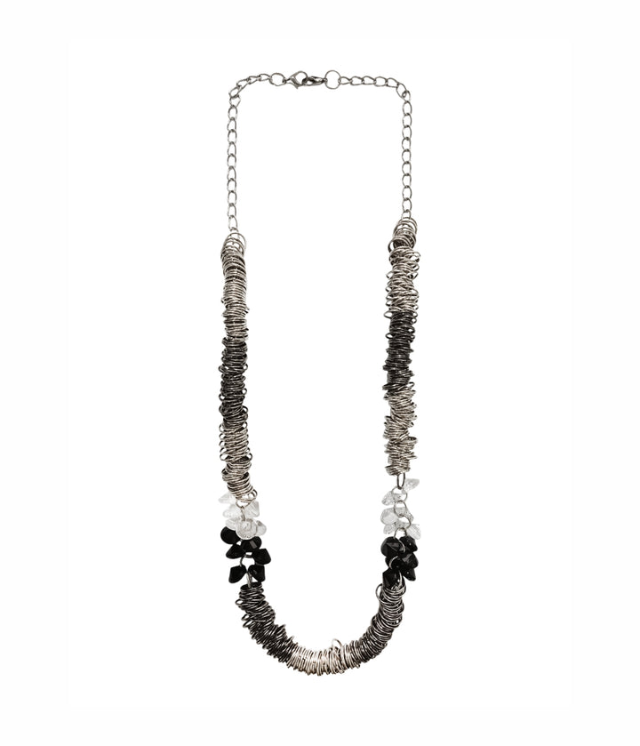 Stylish Layered Metal Ring Necklace with Beaded Accents for Women
