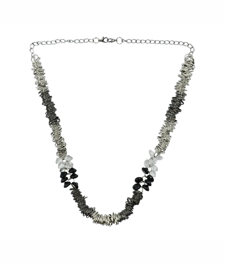 Stylish Layered Metal Ring Necklace with Beaded Accents for Women