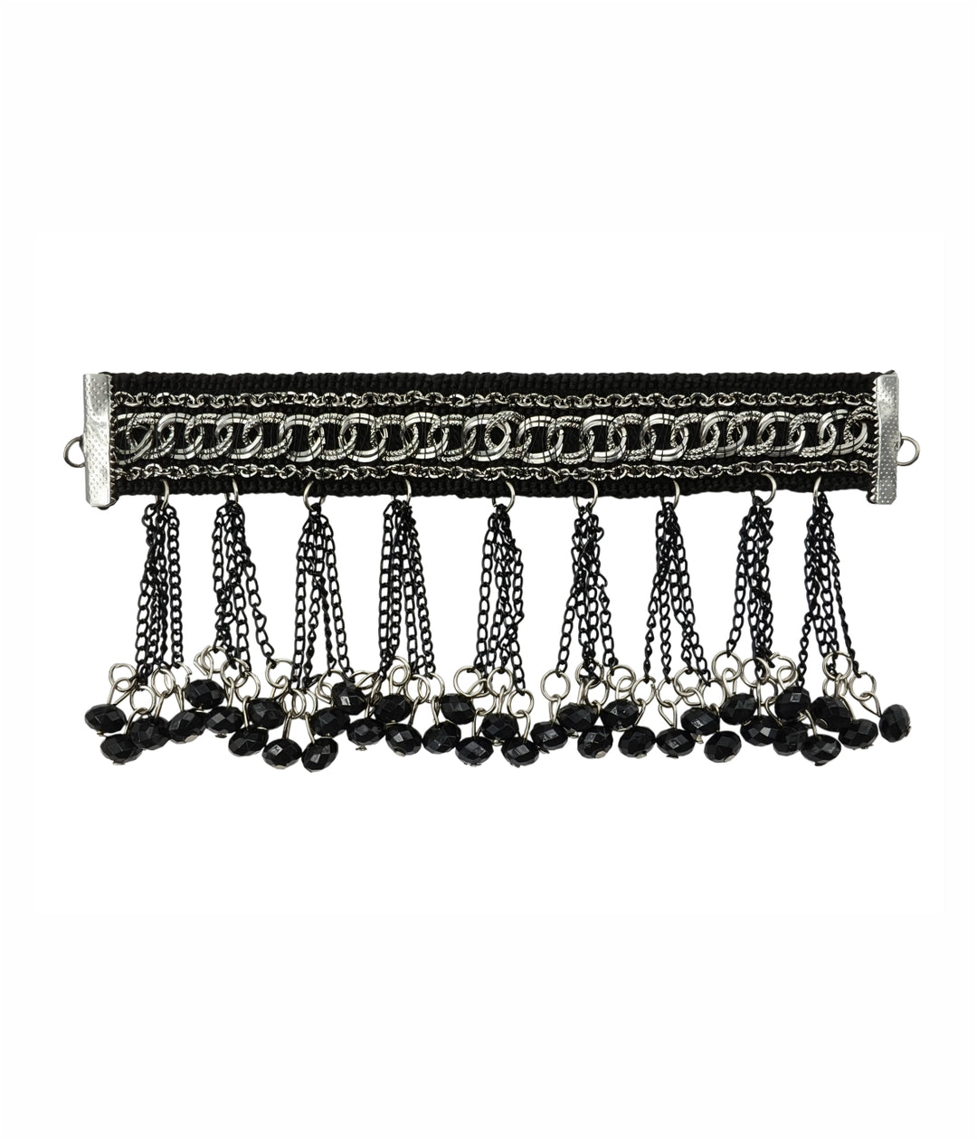 Elegant Black with Silver Tassel Choker Necklace for Ethnic & Fusion Wear