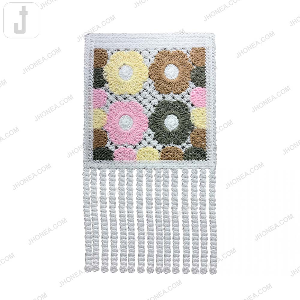 Floral Crochet Polyester Patch with Tassel Fringe for Garments & Fashion Accessories