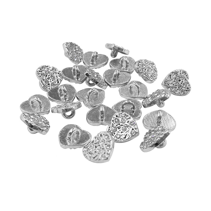 Shiny Glittery Heart Shape Diamond Fancy Party Wear Metal Buttons