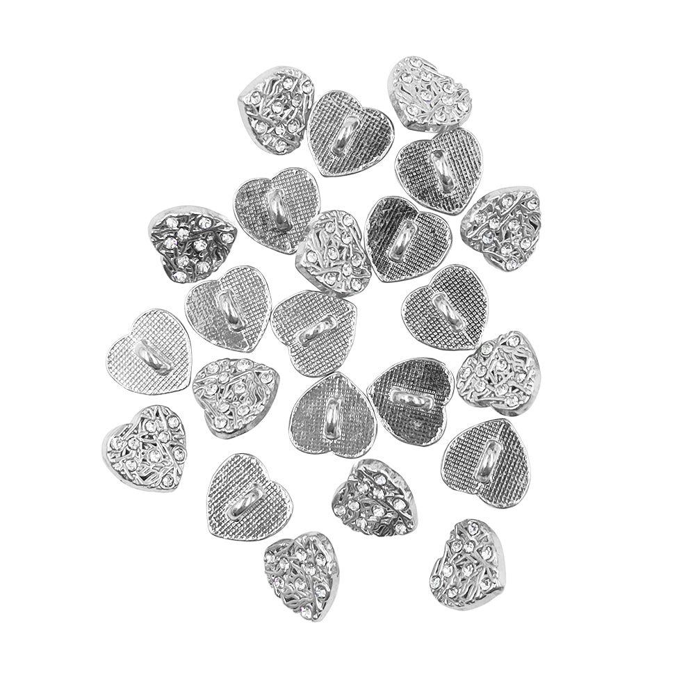 Shiny Glittery Heart Shape Diamond Fancy Party Wear Metal Buttons