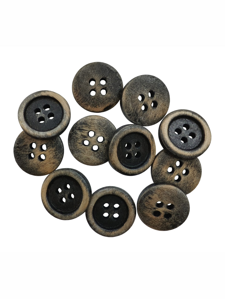 15mm Classic Round 4-Hole Natural Wooden Buttons for Garments. Perfect for shirts, blouses, sweaters, cardigans, coats.