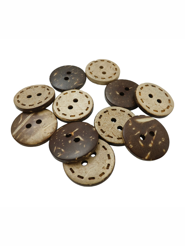 Round Shaped Cutting Lines Edge Design 2-Hole Coco Shell Buttons