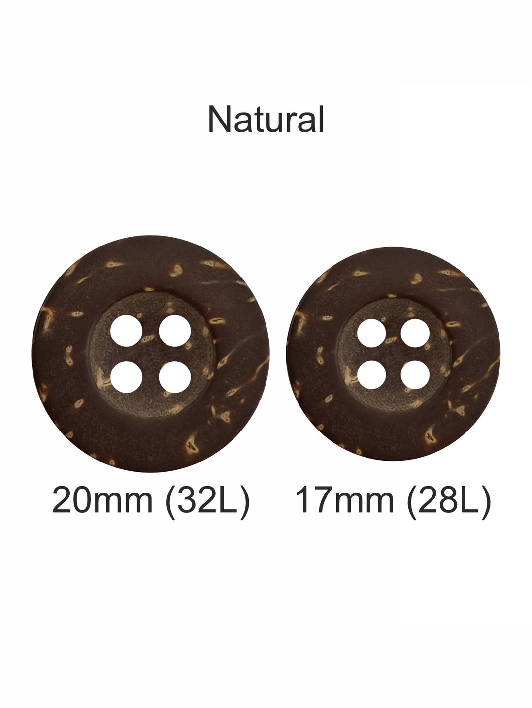 Natural Smooth Finish Coco 4-Hole Round Rim Wooden Buttons