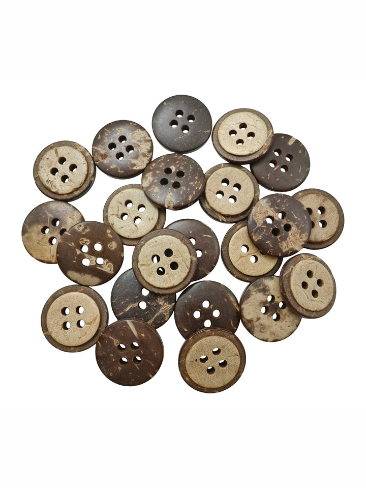 Natural Smooth Coco 4-Hole Wooden 17mm Buttons. Ideal for skirt, blouses, denim, cotton, pants, shirt