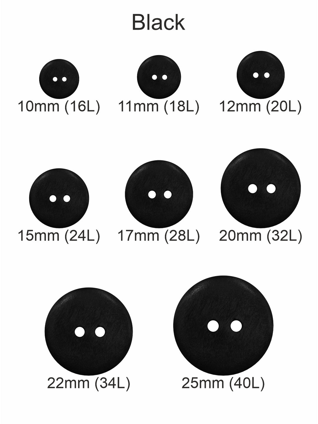 Black Classic Round Dome Shape 2-Hole Wooden Buttons