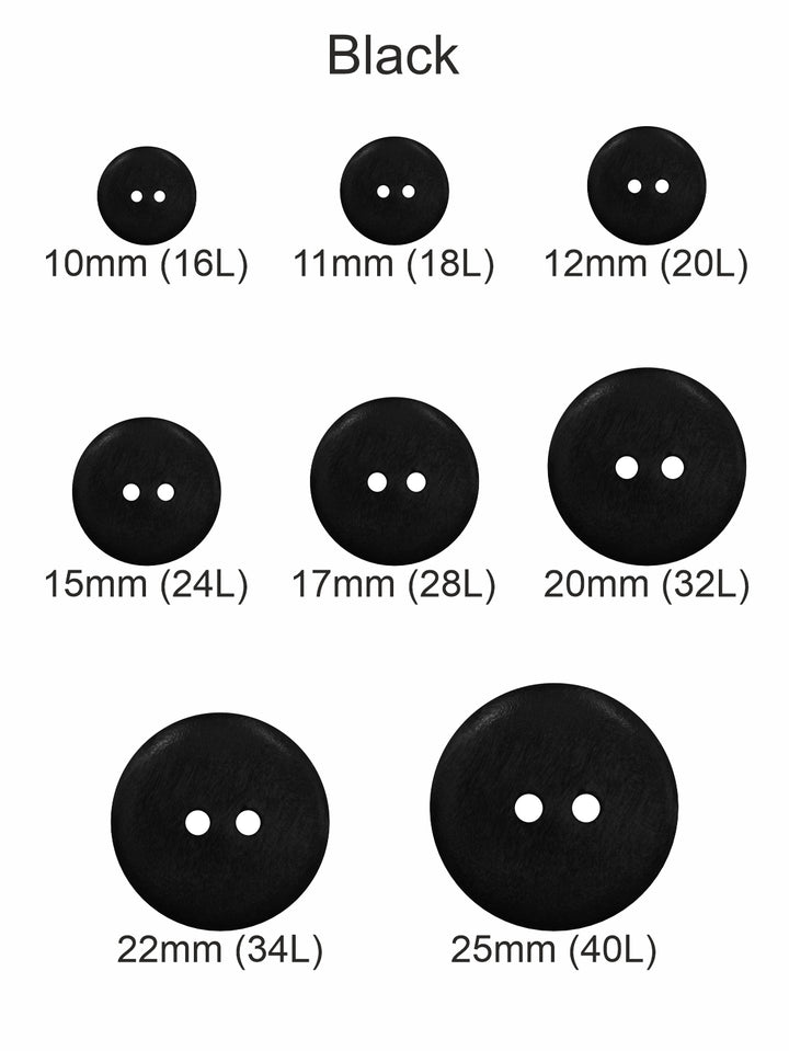 Black Classic Round Dome Shape 2-Hole Wooden Buttons