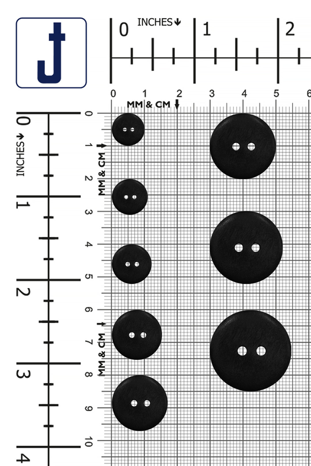 Black Classic Round Dome Shape 2-Hole Wooden Buttons