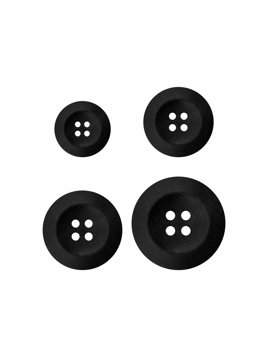 Black Colour Round Shape 4-Hole Wide Rounded Rim Wooden Button