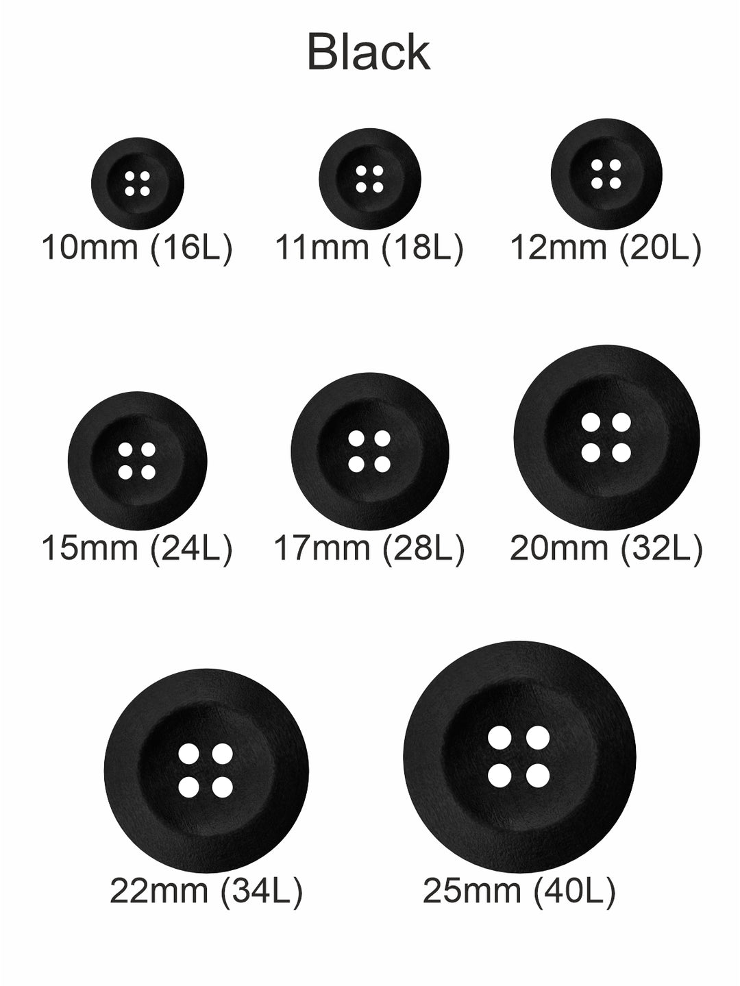 Black Colour Round Shape 4-Hole Wide Rounded Rim Wooden Buttons
