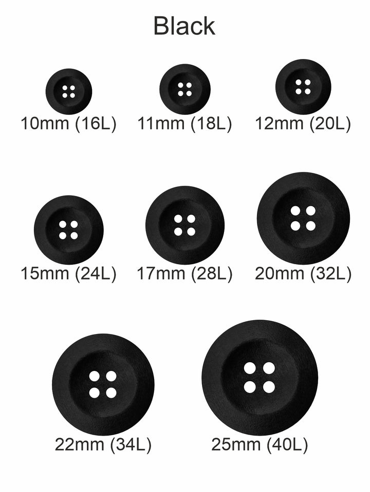 Black Colour Round Shape 4-Hole Wide Rounded Rim Wooden Buttons