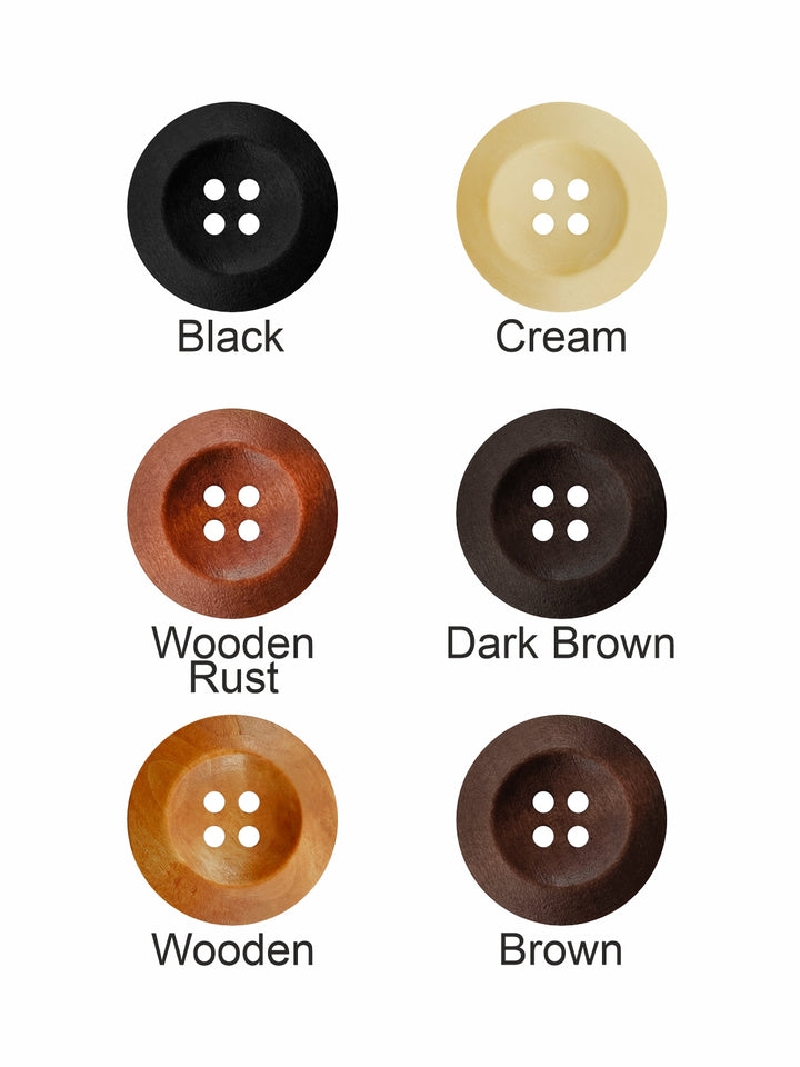 Natural Colour Round Shape 4-Hole Wide Rounded Rim Wooden Buttons