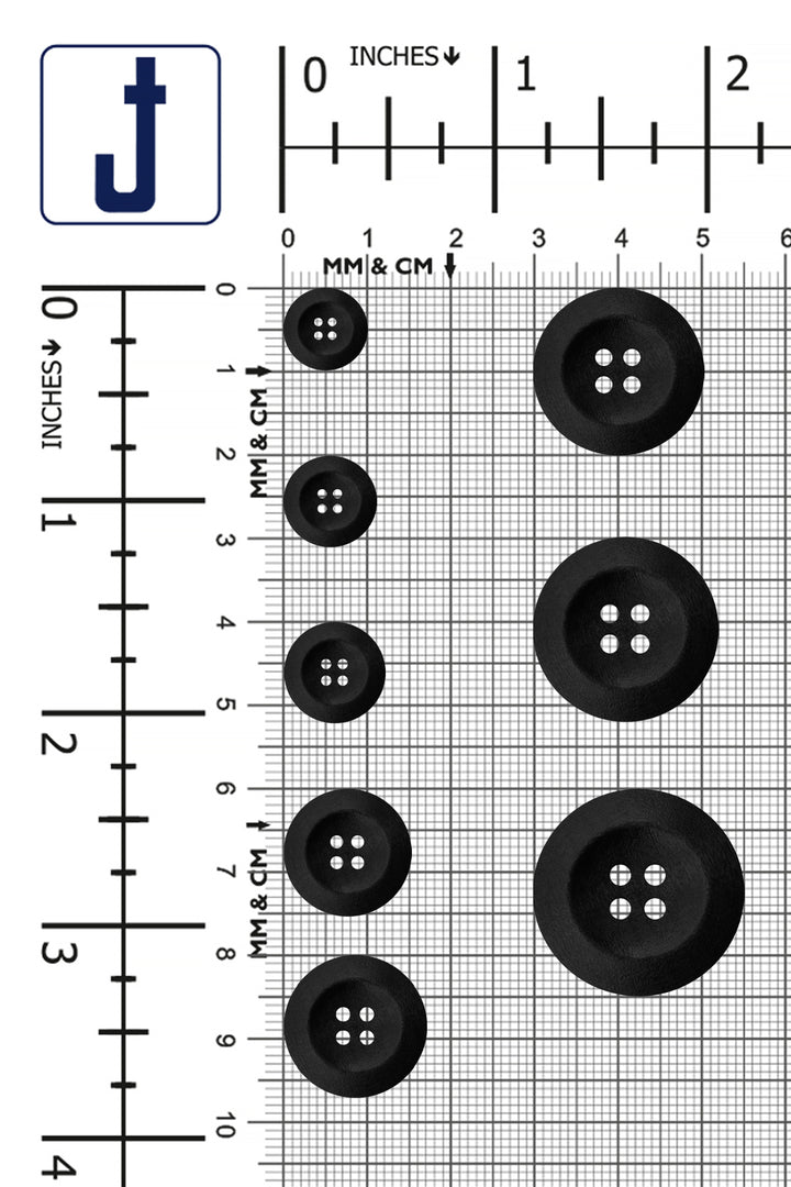 Black Colour Round Shape 4-Hole Wide Rounded Rim Wooden Buttons