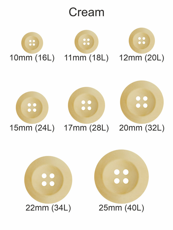 Cream Colour Round Shape 4-Hole Wide Rounded Rim Wooden Buttons