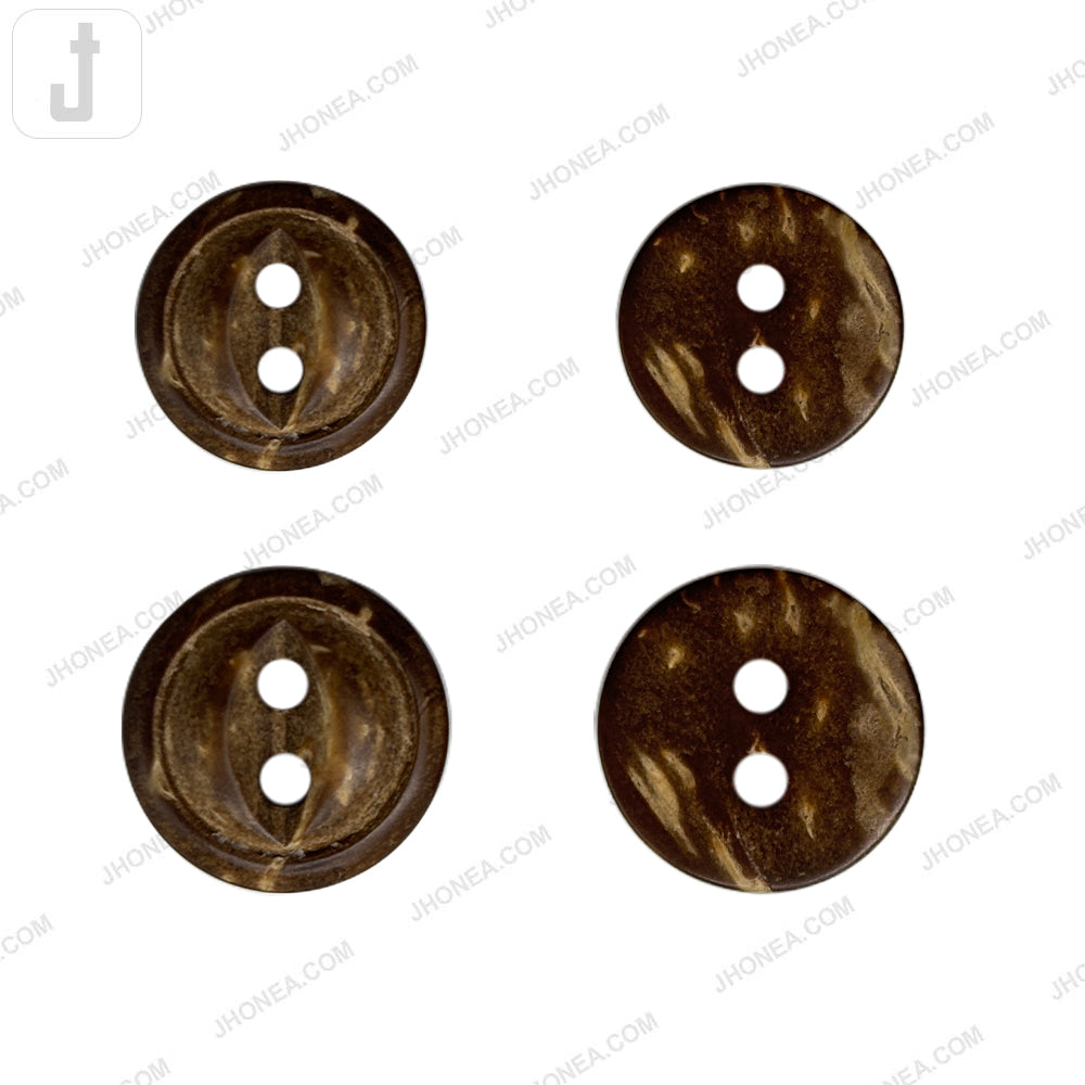 Decorative Round Coco Shell 2 Hole Button with Leaf Center Detail