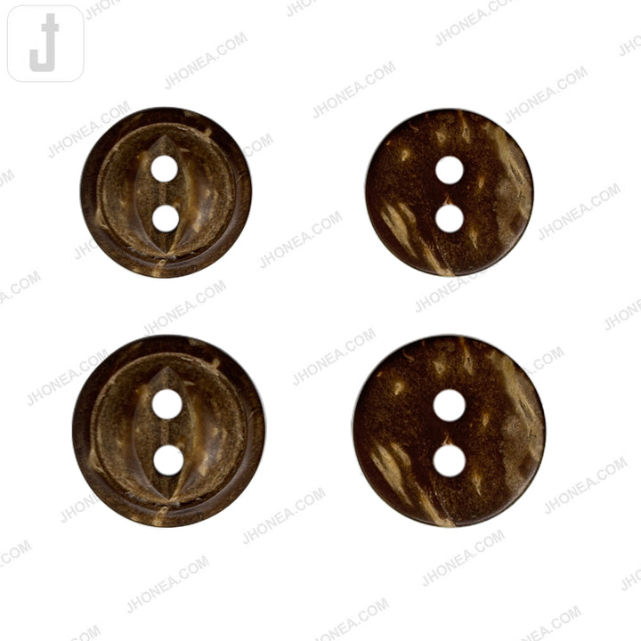Decorative Round Coco Shell 2 Hole Button with Leaf Center Detail