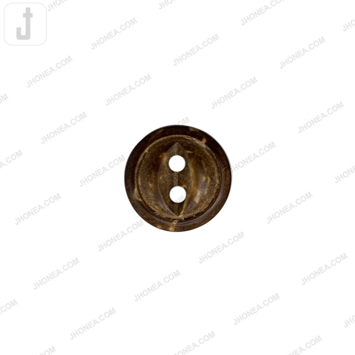 Decorative Round Coco Shell 2 Hole Button with Leaf Center Detail