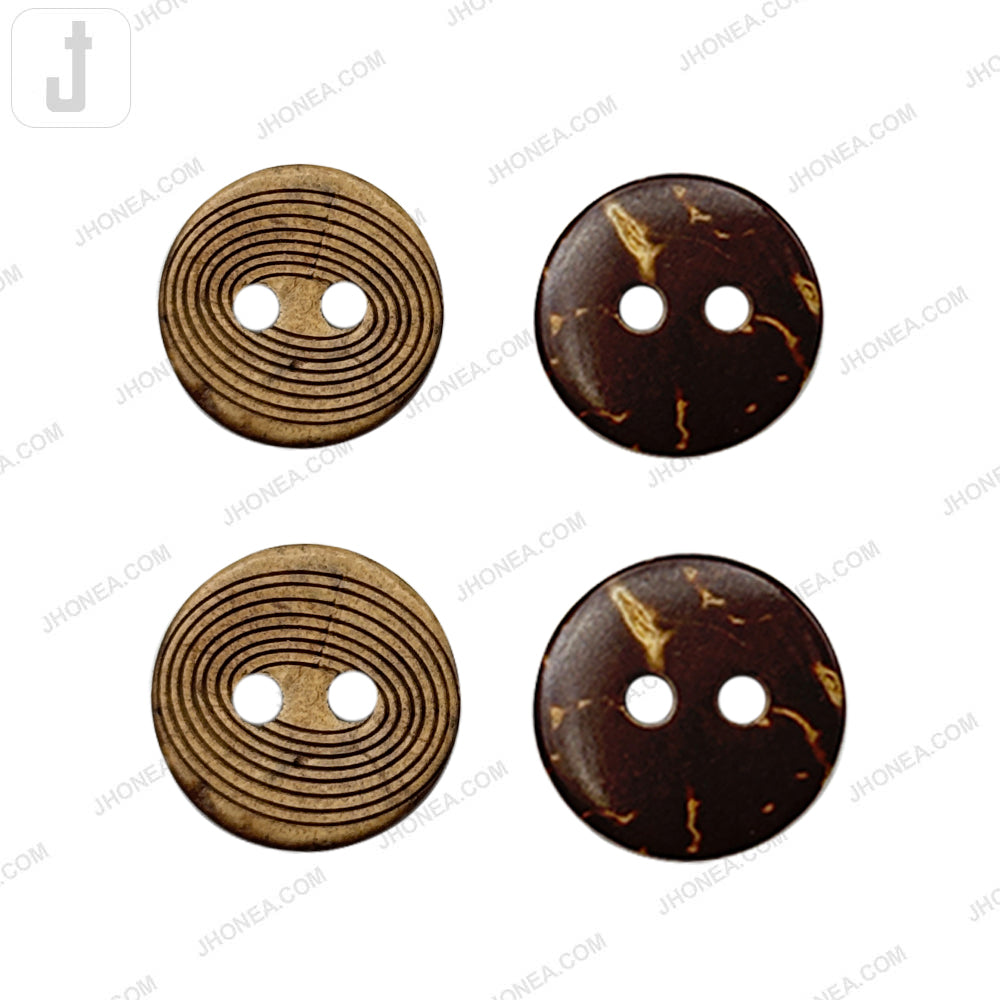 Natural Coco Buttons Round Shape 2 Hole Fingerprint Design 