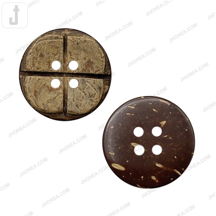 Natural Round 4-Hole Smooth Finish Coco Shell Buttons