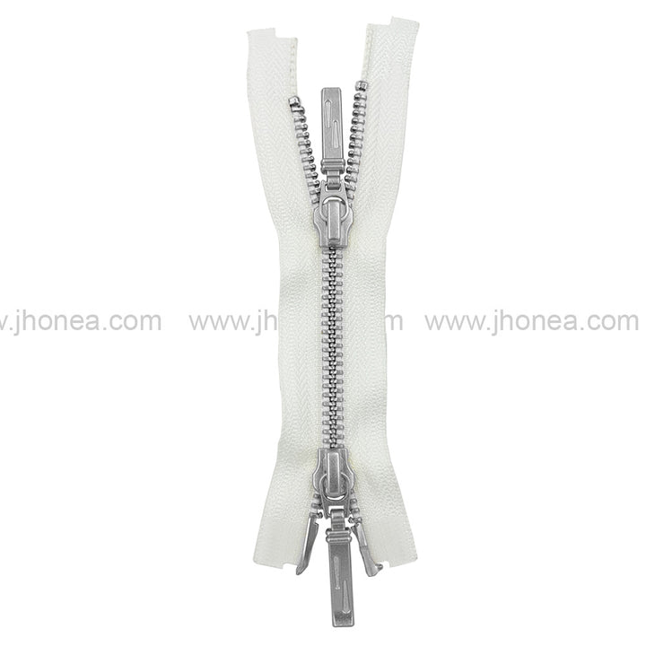 YKK- Premium #5 Silver with White Two Way Metal Zipper for Jackets/Dresses