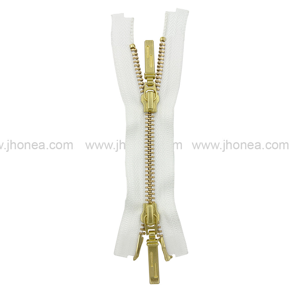 YKK- Premium #5 Gold with White Two Way Metal Zipper for Jackets/Dresses