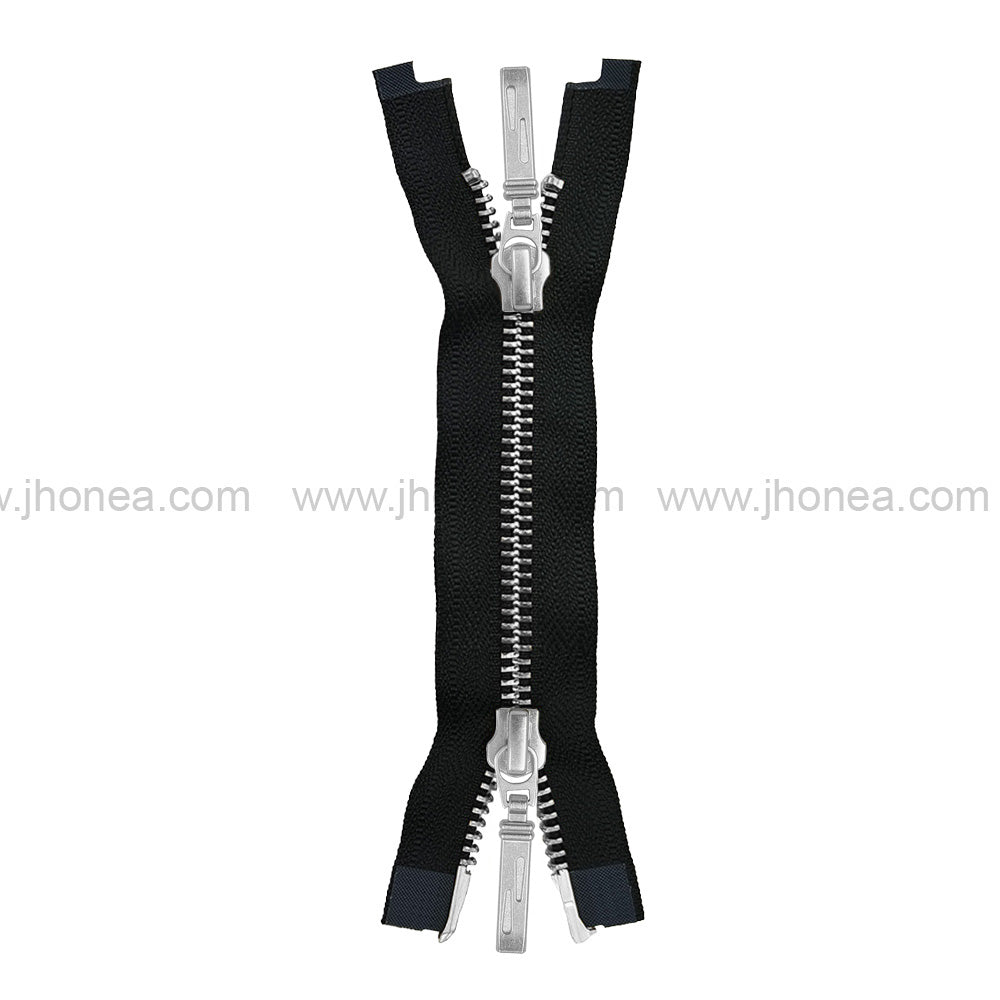 YKK- Premium #5 Silver with Black Two Way Metal Zipper for Jackets/Dresses