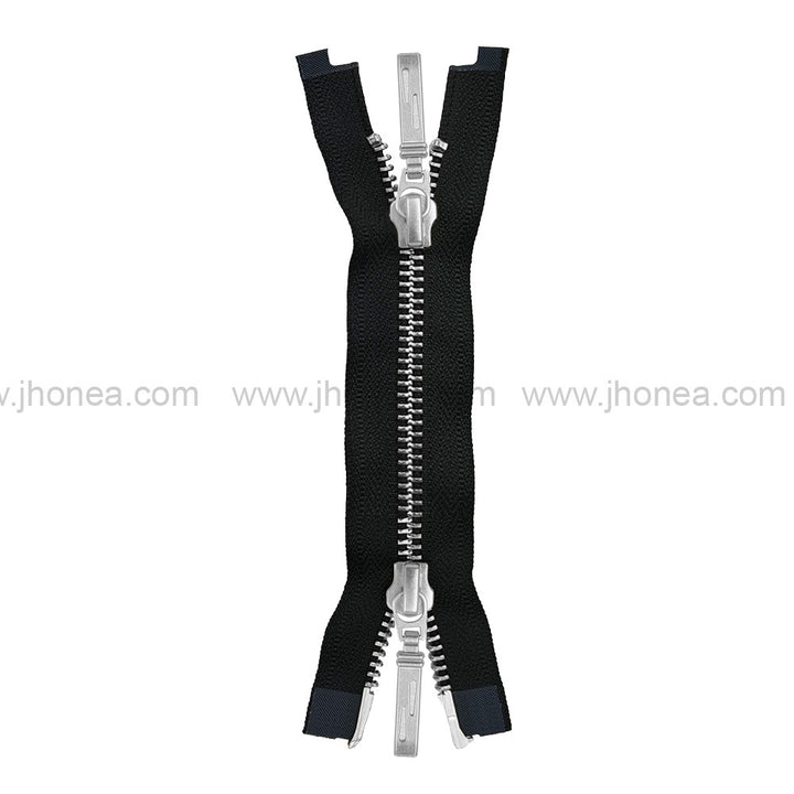 YKK- Premium #5 Silver with Black Two Way Metal Zipper for Jackets/Dresses