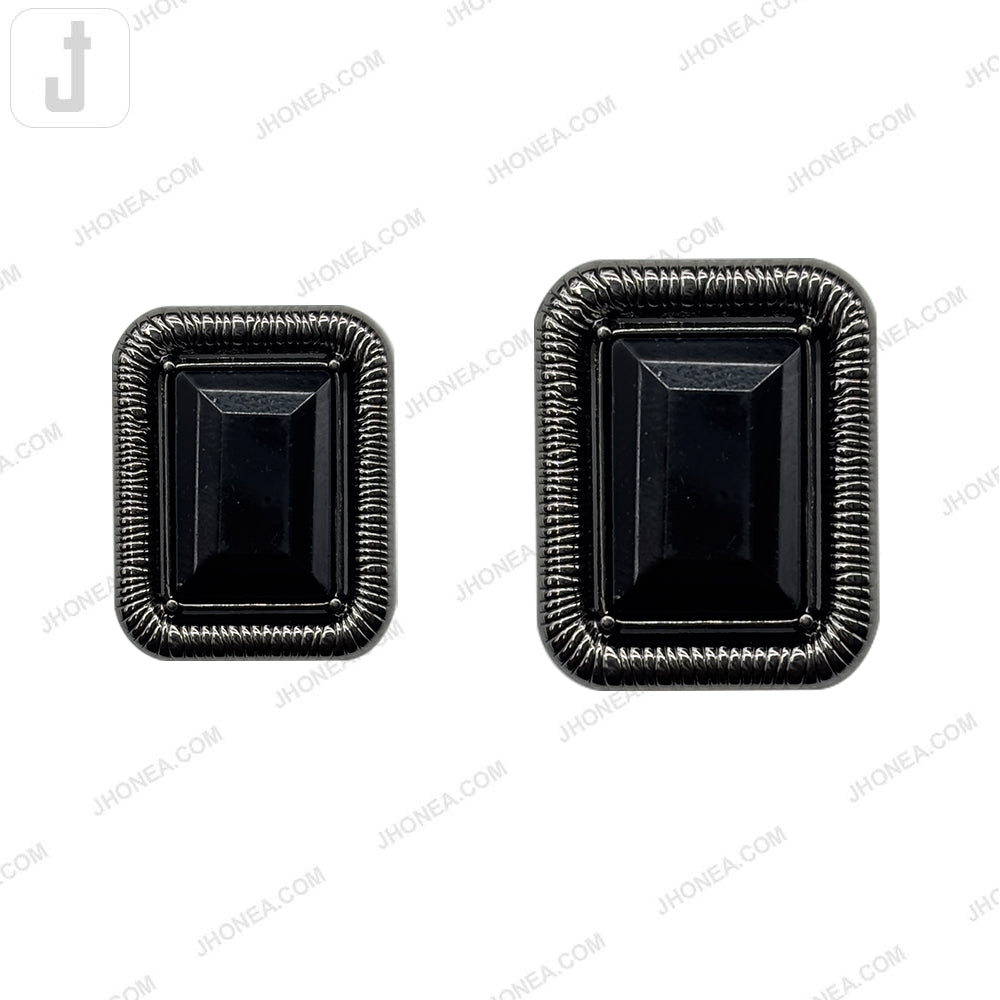 Gunmetal with Black Designer Rectangle Shape Diamond Accent Loop Metal Buttons
