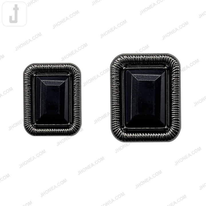 Gunmetal with Black Designer Rectangle Shape Diamond Accent Loop Metal Buttons