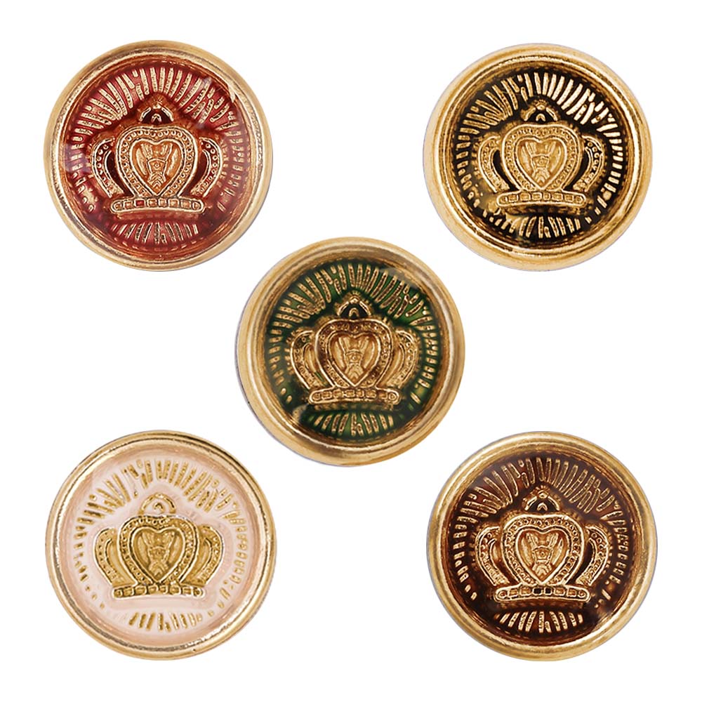 Royal Crown Design Round Shape Lamination Kurta Metal Buttons
