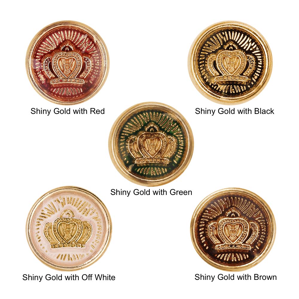 Royal Crown Design Round Shape Lamination Kurta Metal Buttons