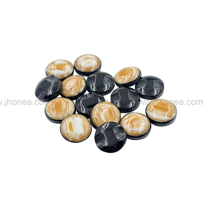 Striking Brown & Black 10mm Round Polyester Button with Back Hole Shank