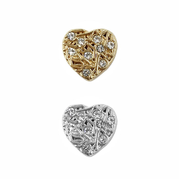 Shiny Glittery Heart Shape Diamond Fancy Party Wear Metal Buttons