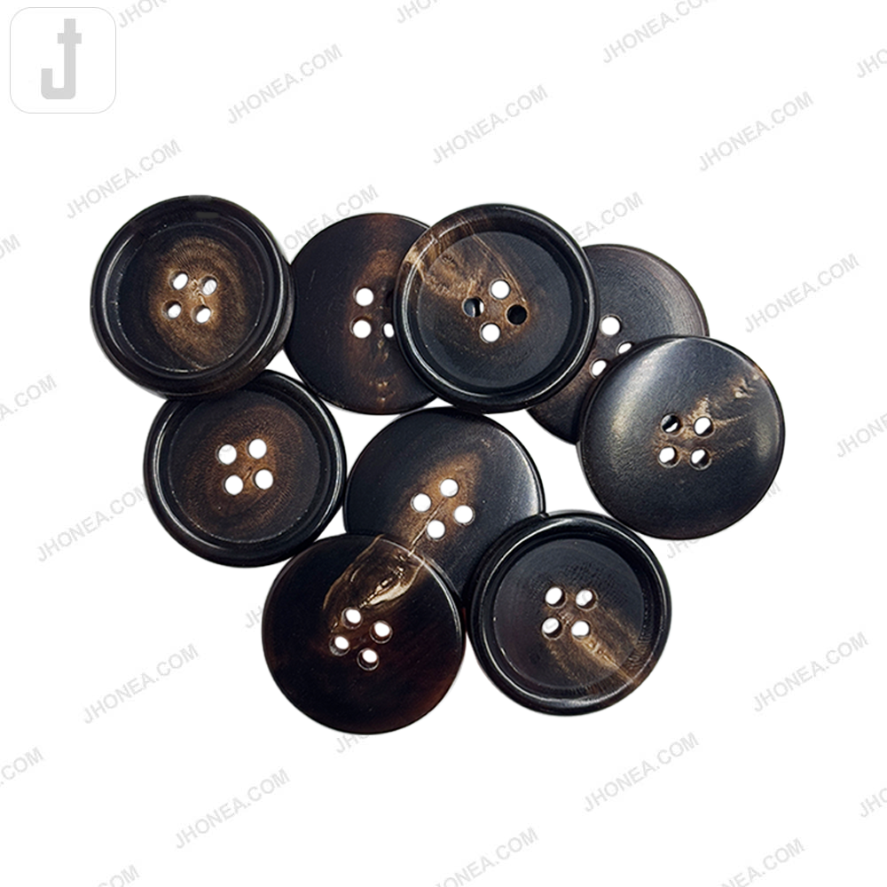 Premium 4-Hole Real Horn Dark Brown Buttons for Coats