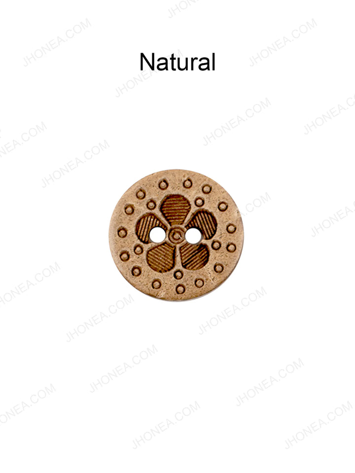 Flower Design Round Coco Natural Buttons
