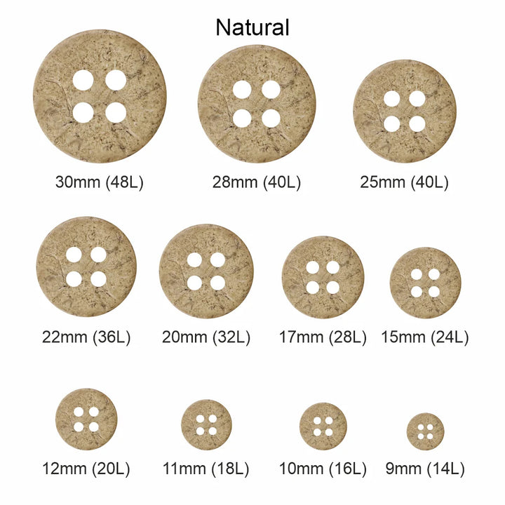 Smooth Finish Natural Coco Shell 4-Hole Buttons