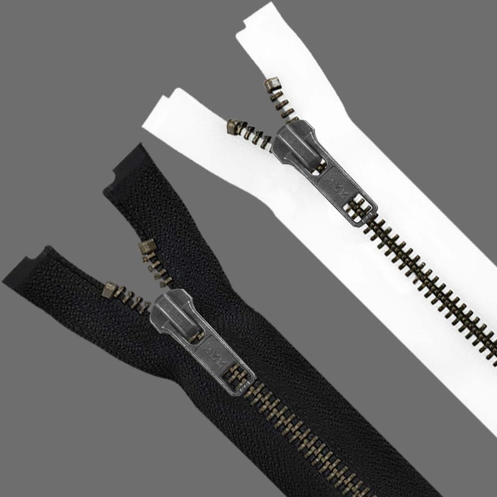 YKK- Premium #5 Gunmetal with Black/White Fancy YKK Zipper for Jacket/Dress