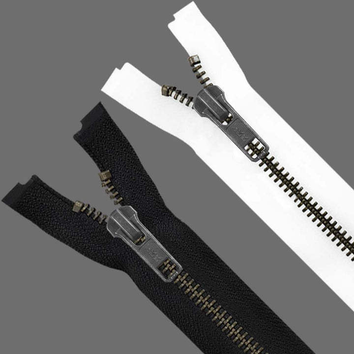 YKK- Premium #5 Gunmetal with Black/White Fancy YKK Zipper for Jacket/Dress