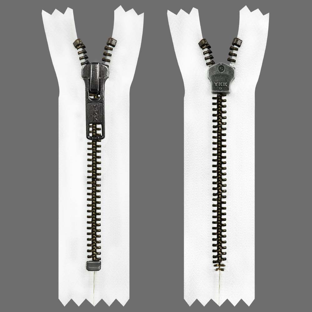 YKK- Premium #5 Gunmetal with Black/White Fancy YKK Zipper for Jacket/Dress